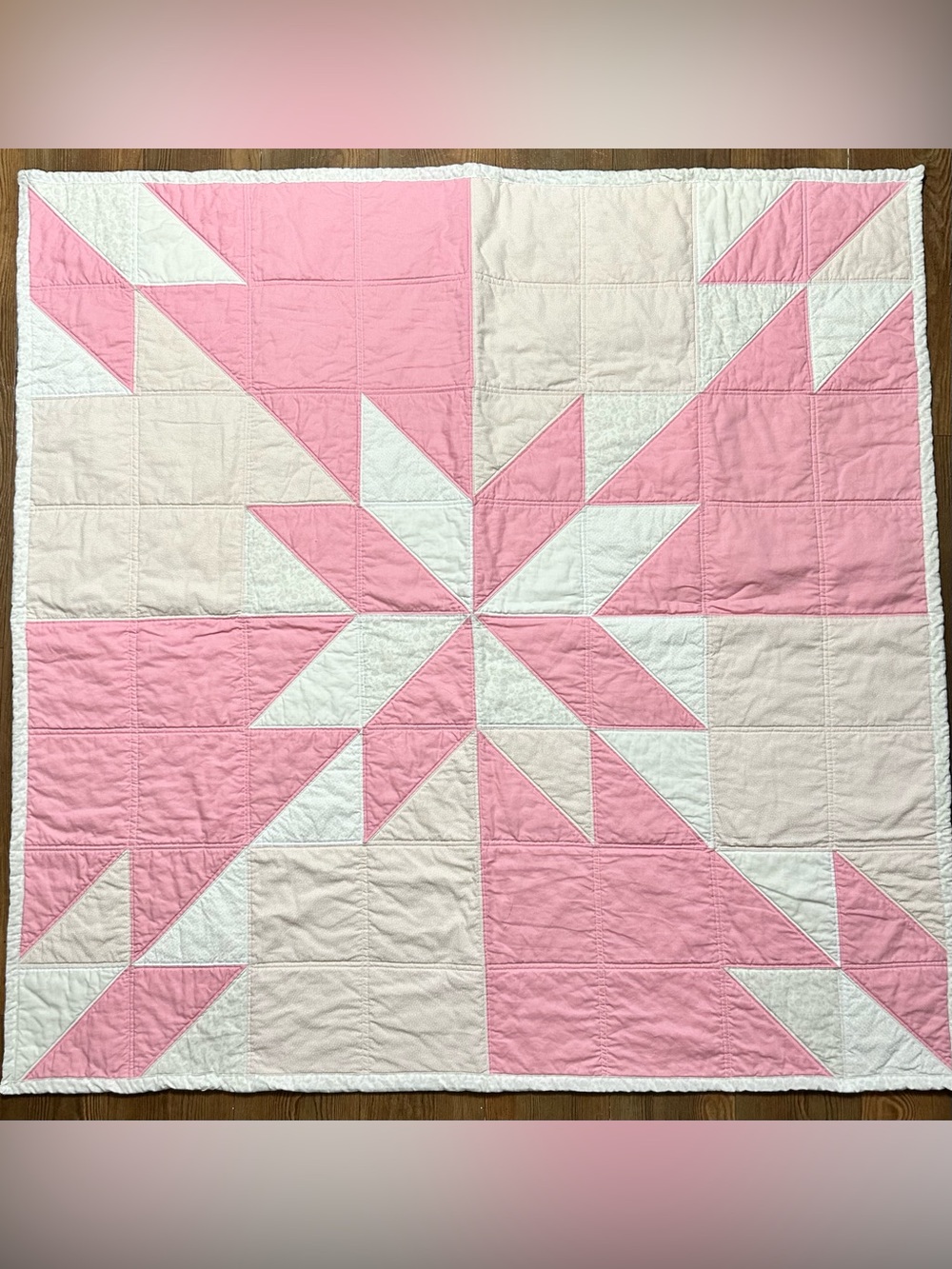 Handmade Pink and Cream Star Patchwork Quilt - Soft Home Bedding